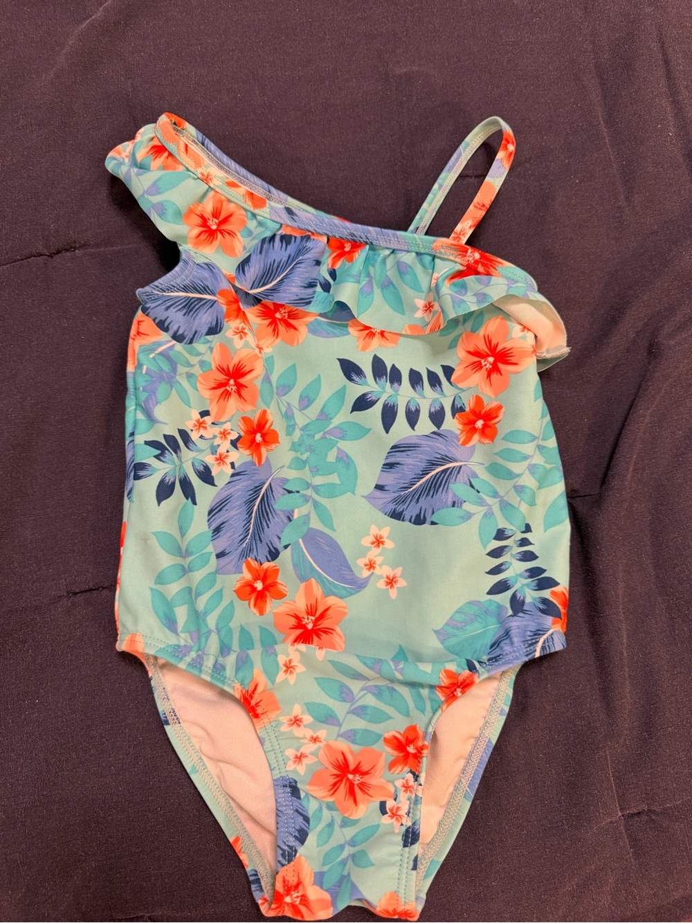 The Children's Place Girls One-Shoulder Floral Swimsuit - Aqua, Coral, Navy